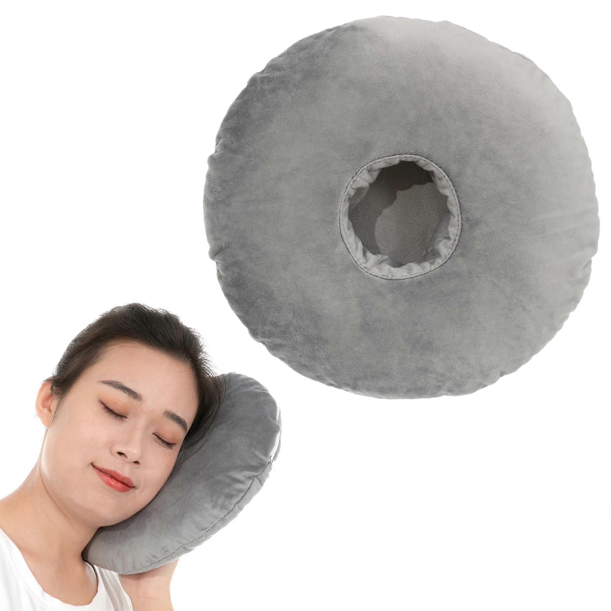 Ear Piercing Pillow with Adjustable Filling and Pillowcase, Donut Shape for Side Sleepers, Grey, Alleviates Ear Pain and Inflammation