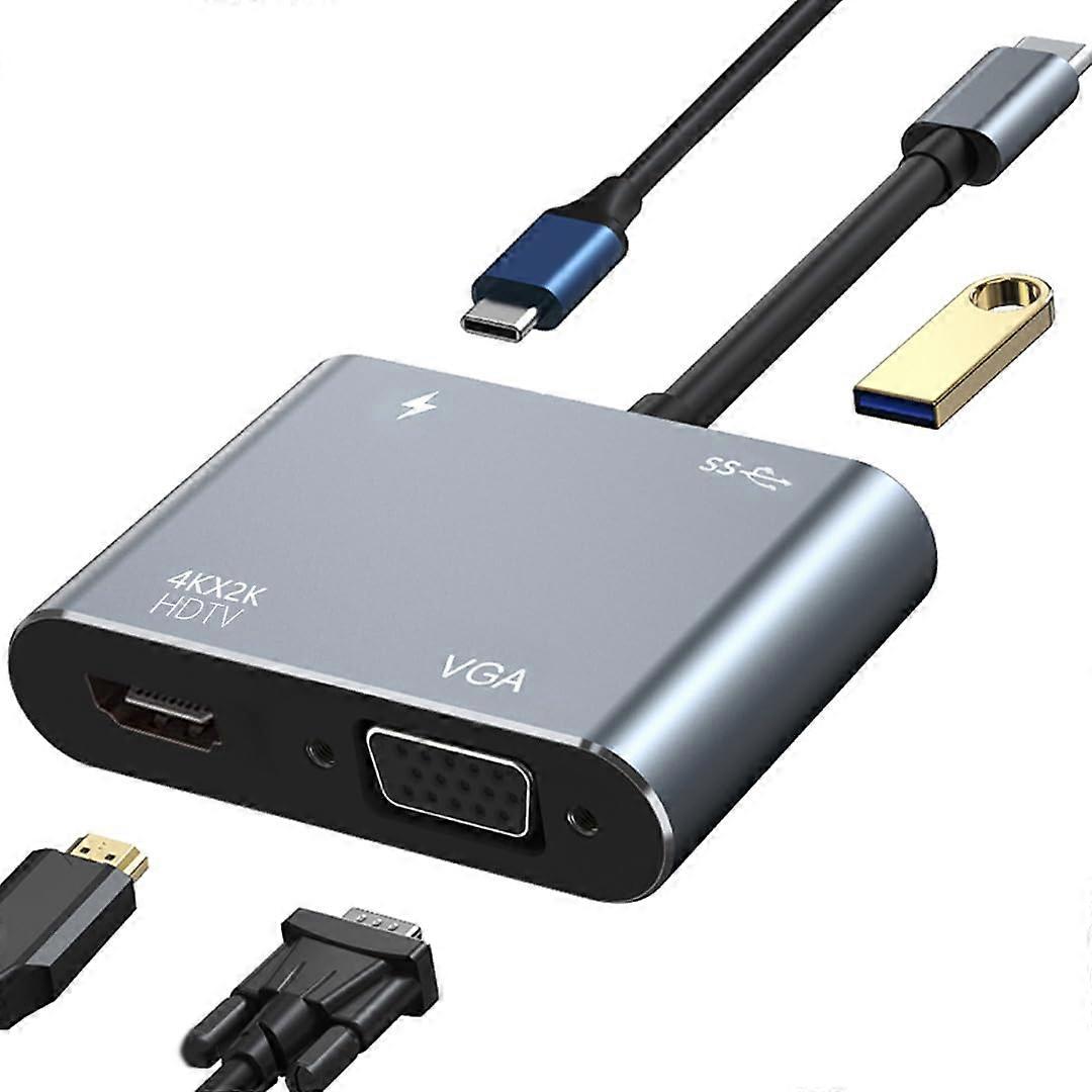 USB C HUB, 4 in 1 USB C Hub Converter,USB Type-C to HDMI VGA Adapter,USB C to USB Adapter