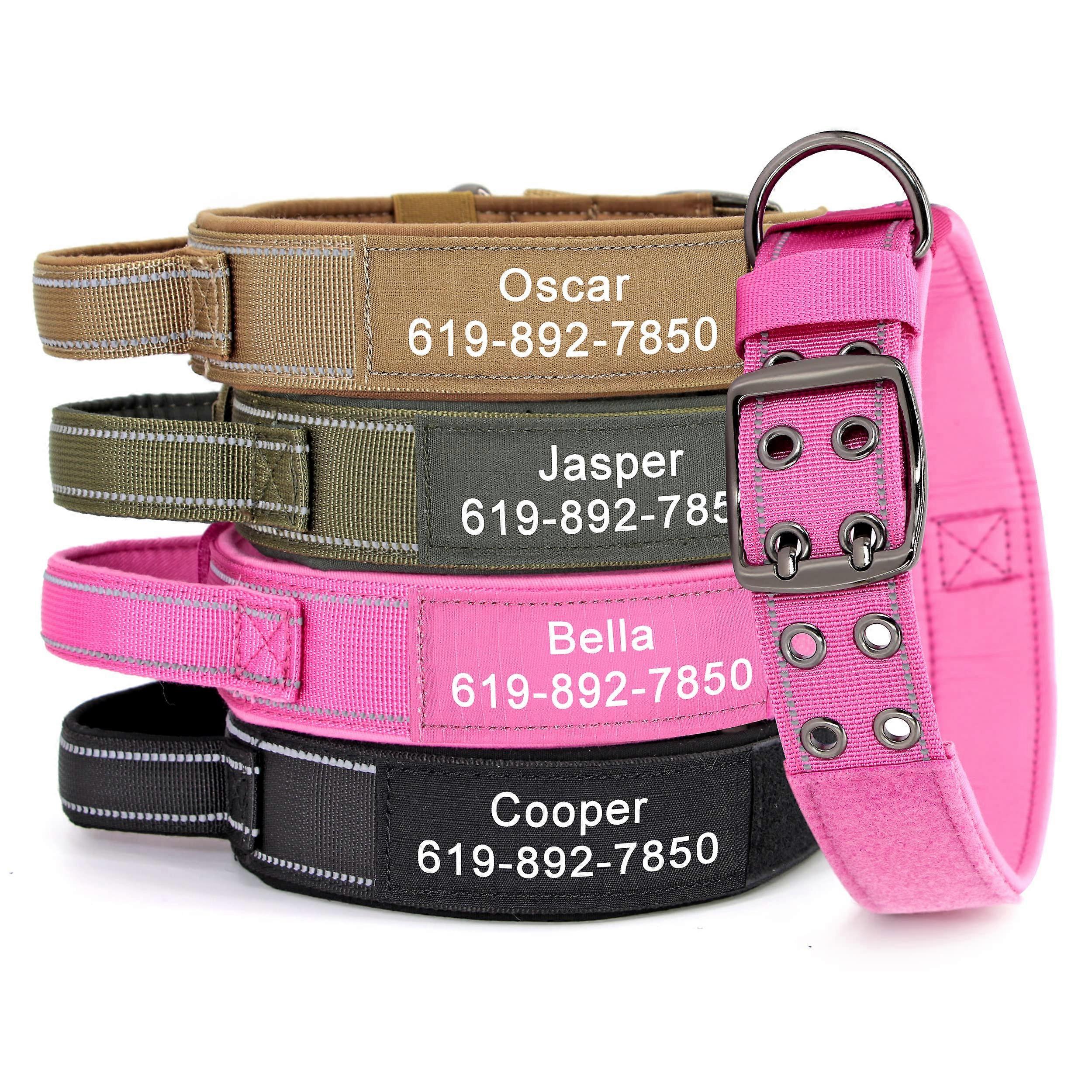 Personalized Dog Collar for Medium Dogs, Custom Reflective Tactical Collar with Handle, Heavy Duty Black 17-20"