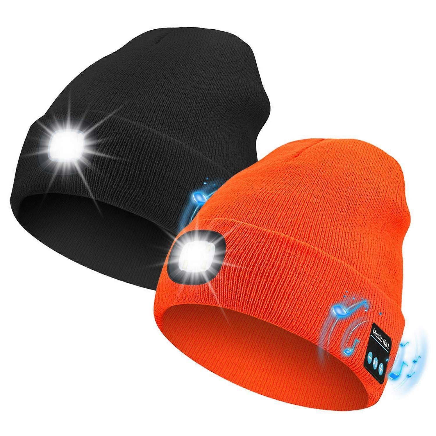 Bluetooth Beanie with Light, USB Rechargeable LED Headlamp Winter Hat, Christmas Stocking Stuffers for Men Women