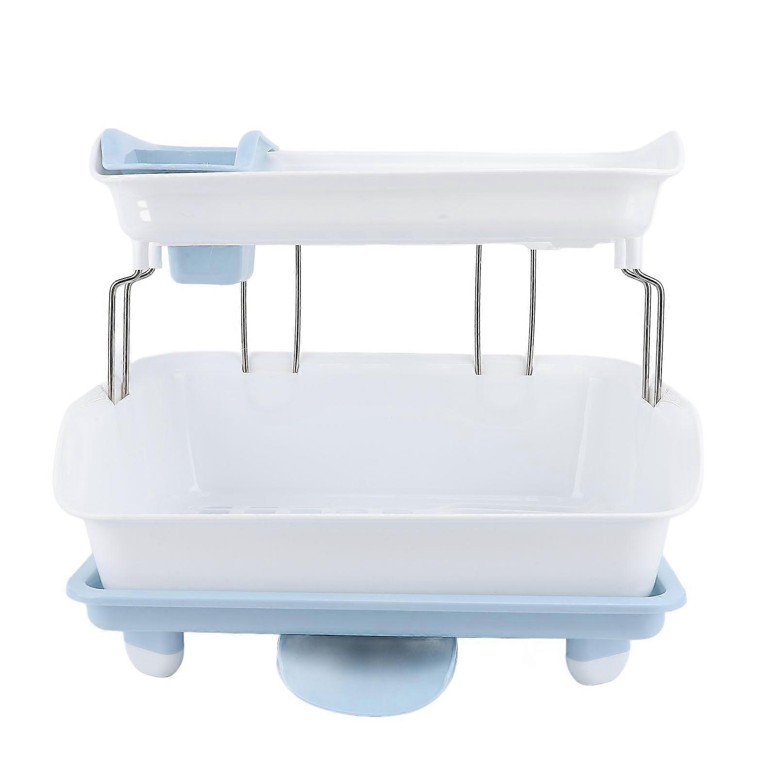 Double Layer Multifunctional Plastic Dish Drying Rack Organizer for Kitchen Counter Utensils Plates Storage