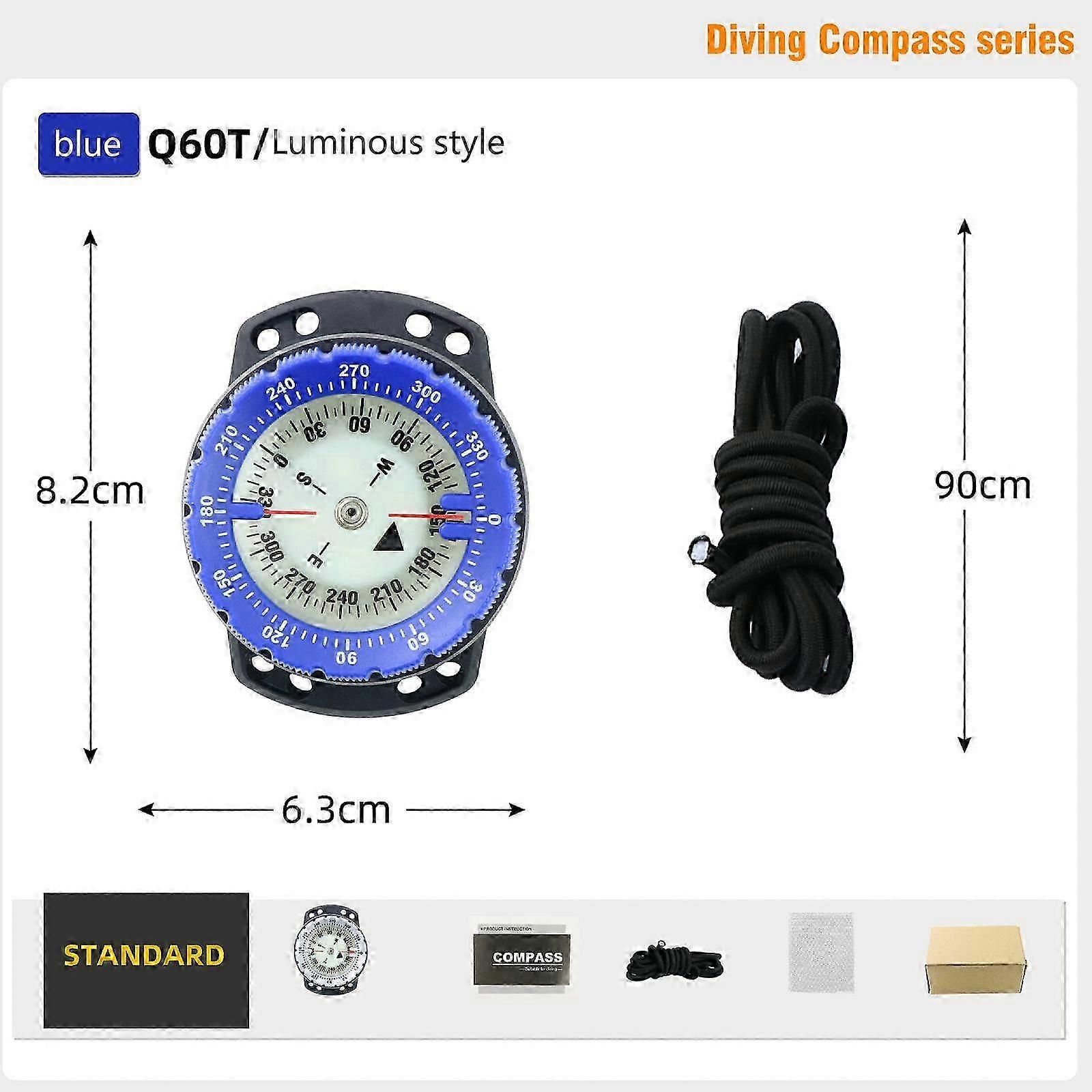 Blue Portable Waterproof Night Vision Scuba Module Gauge Diving Navigation Compass iK