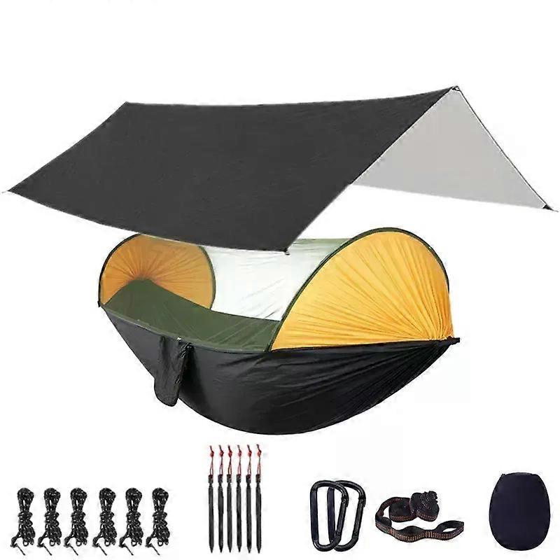 Camping Hammock with Mosquito Net and 118x118in Rain Fly Tarp,6-ring Tree Strap Hammocks Swing for Backpacking, Survival,Travel