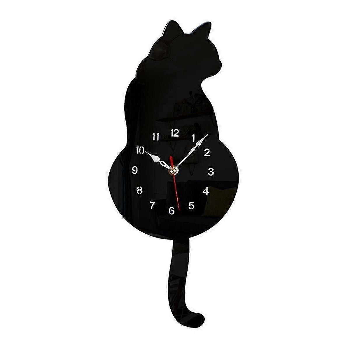 Black Cat Wall Clock with Moving Tail and Swinging Design