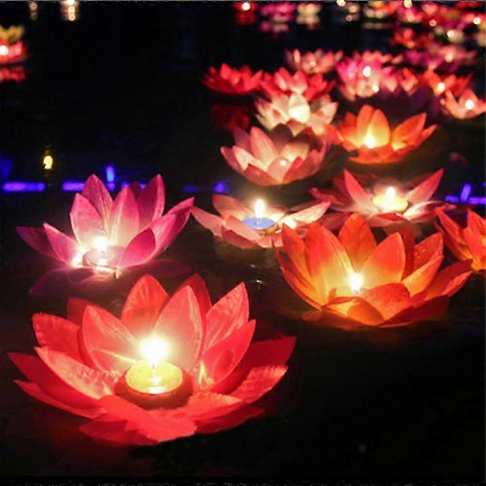 10pcs Lotus Floating Lanterns with Candles for Pool Garden
