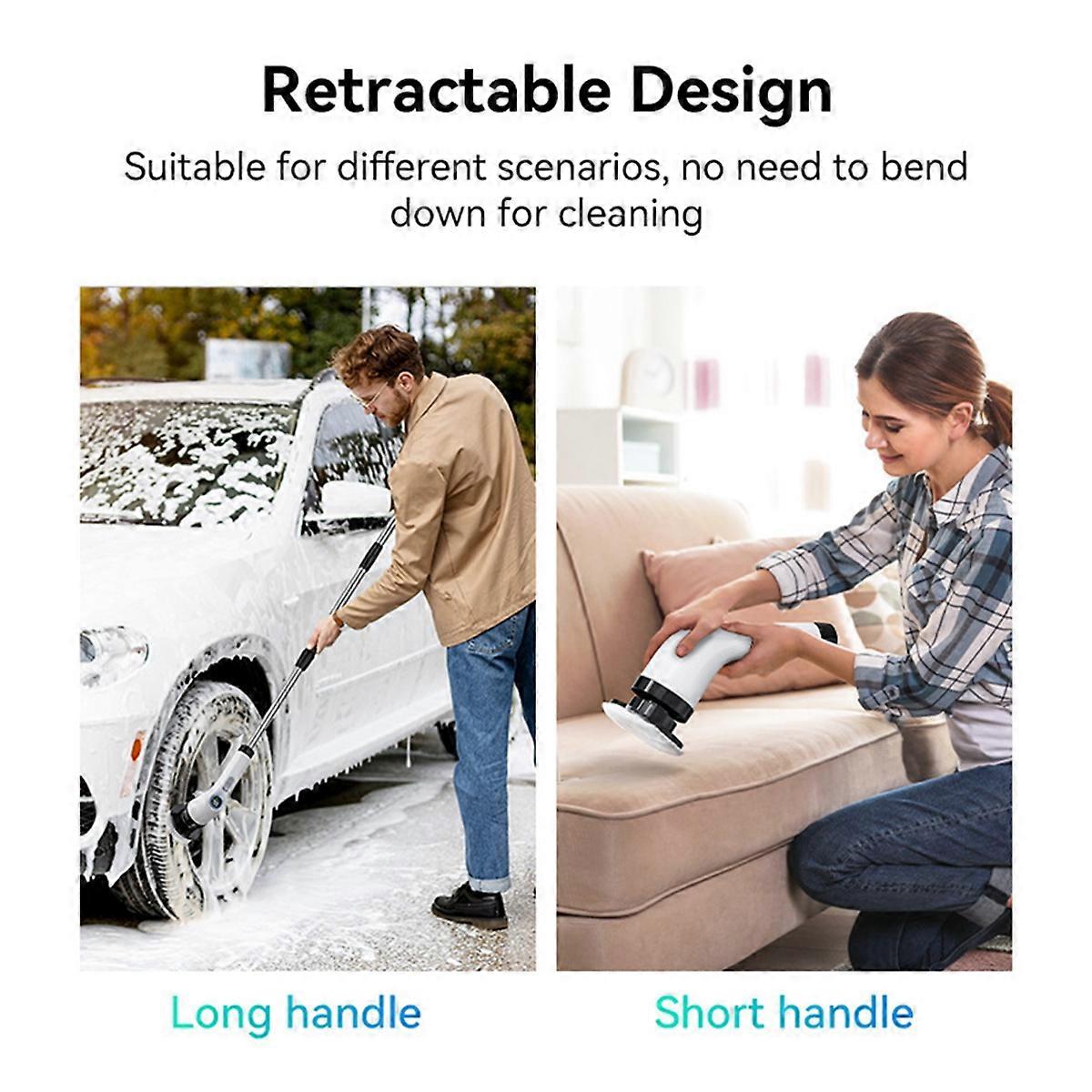 Autolaveuse électrique Brosse de nettoyage sans fil Brosse de nettoyage de douche avec 7 têtes de brosse remplaçables