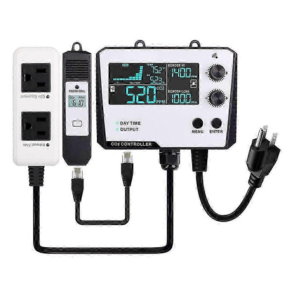 Carbon Dioxide Controller Dual Channel Split Probe CO2 Monitor CO2 Pressure Reducer Valve for Greenhouse US Plug C
