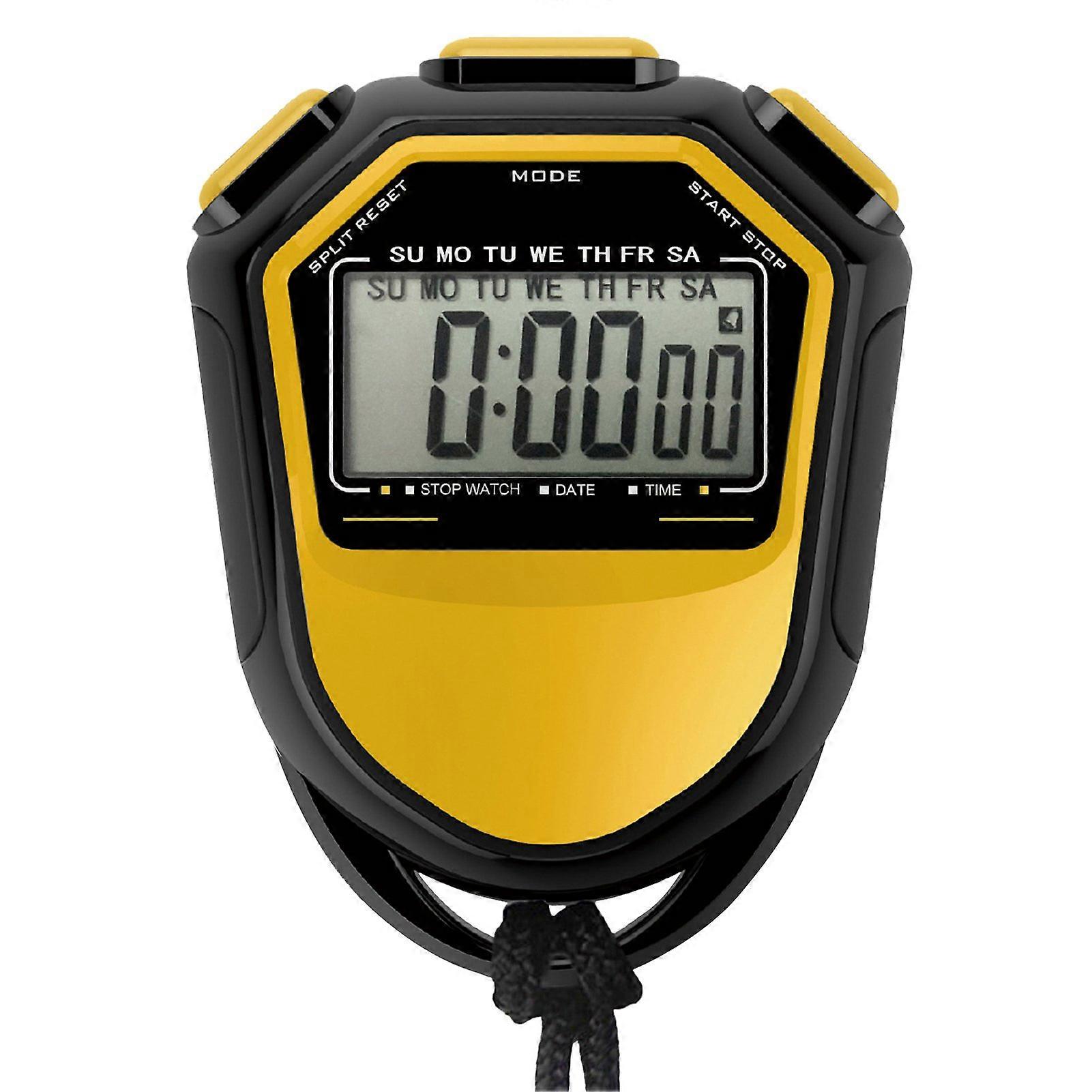 Waterproof digital stopwatch with LCD display and wristband for swimming, running, football and training.
