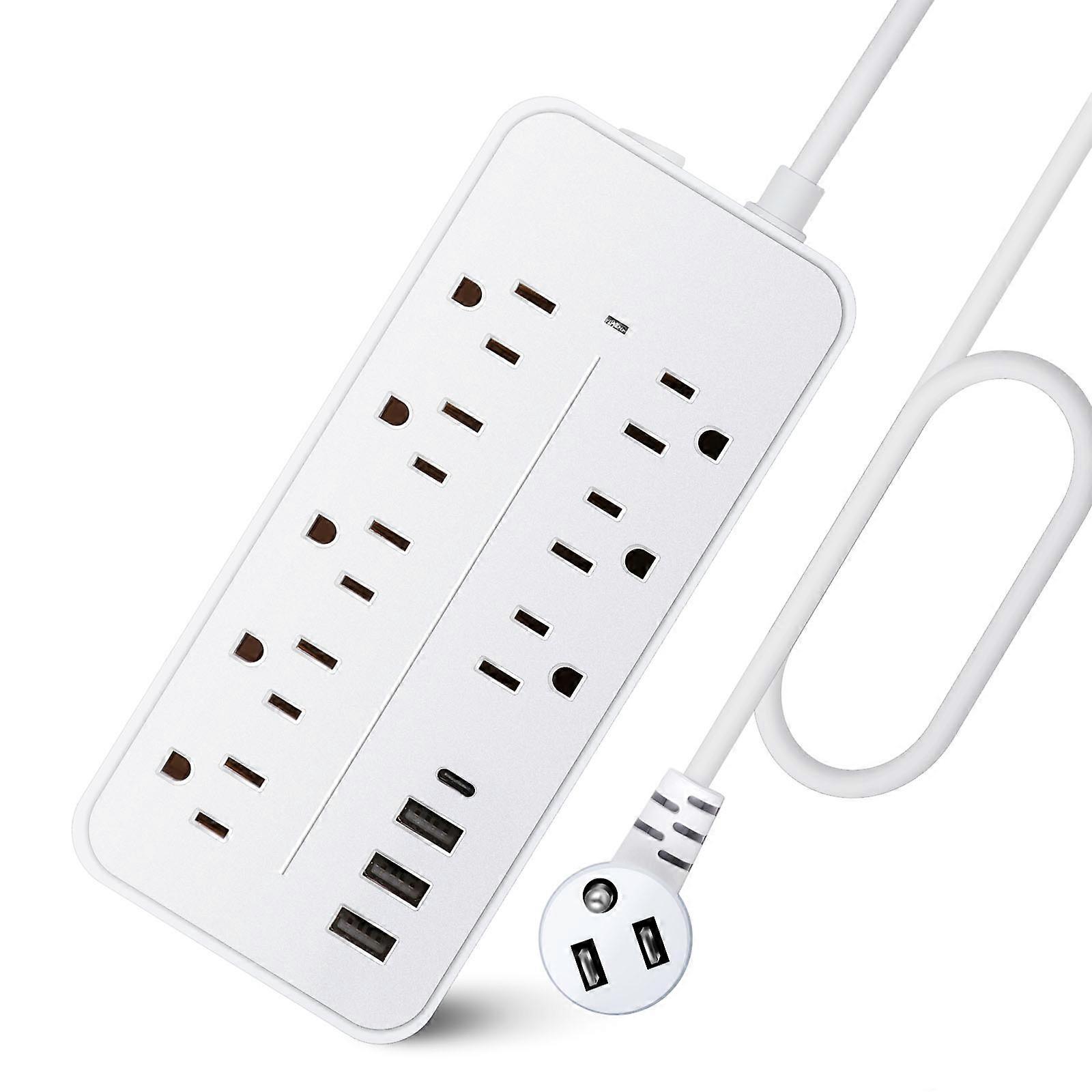 Surge Protector Power Strip with 1.2m Extension Cord, Plug Socket with 8 Outlets and 3 USB Ports & 1x Type-C 1700Joules White