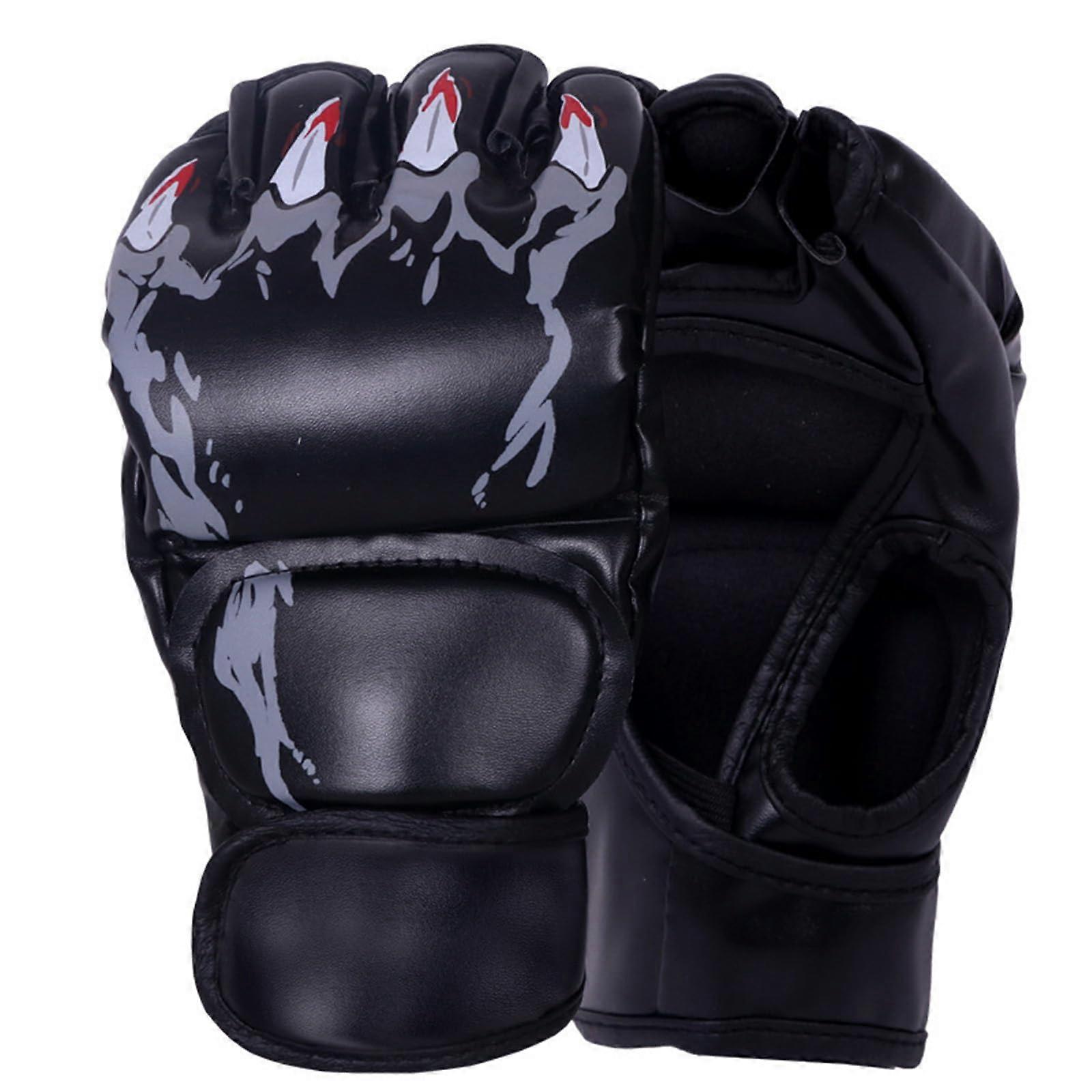 Half-Finger Boxing Gloves with Adjustable Wrist Strap for Martial Arts Training - Black Dewclaws, Durable Material, Comfortable Fit