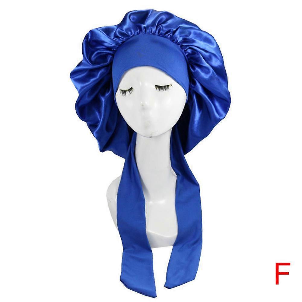 Blue (F) $ New AliExpress Source Amazon Tie-up Large Satin Nightcap High Elastic Nightcap Tie-up Shower Cap Women