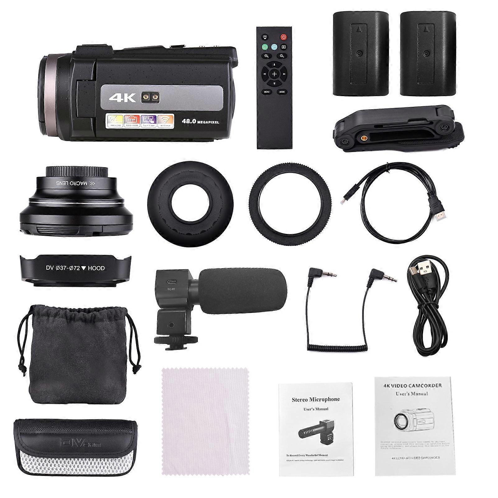 4K 60FPS HD Digital Video Camera DV Camcorder 48MP 16X Zoom 3 Inch Rotatable LCD Touch Screen WiFi Sharing Motion Detection Anti Shaking Time Lapse