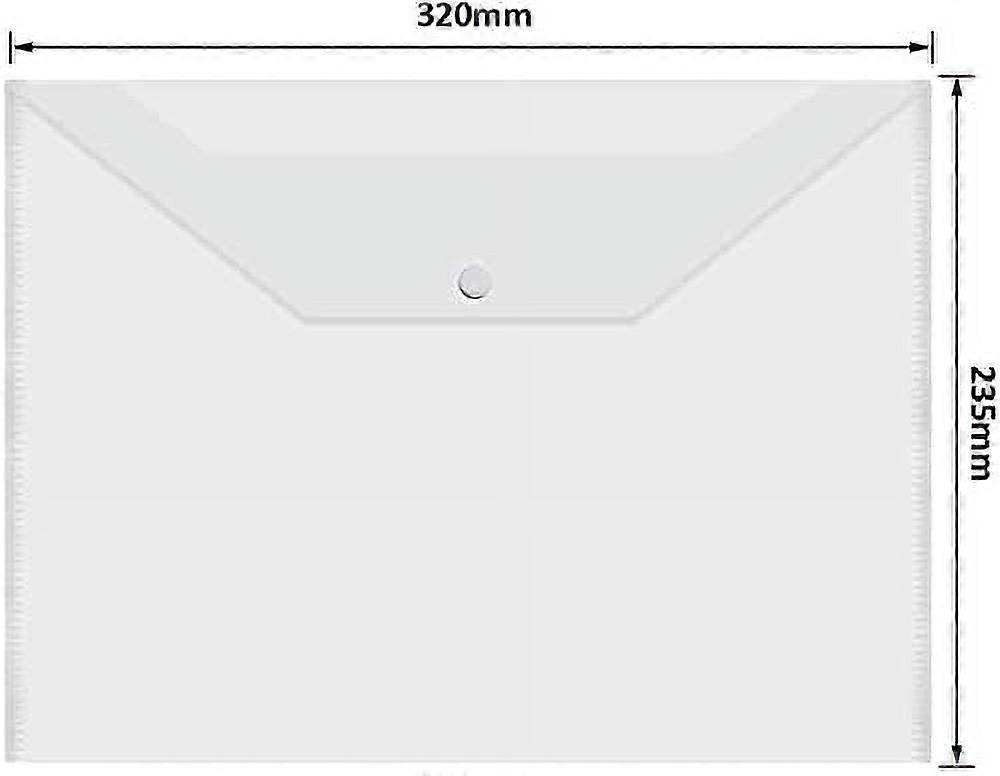 10 PCS Clear Plastic Envelopes, Poly Envelope with Snap Closure Waterproof File Folder for School Home Office, A4 Size