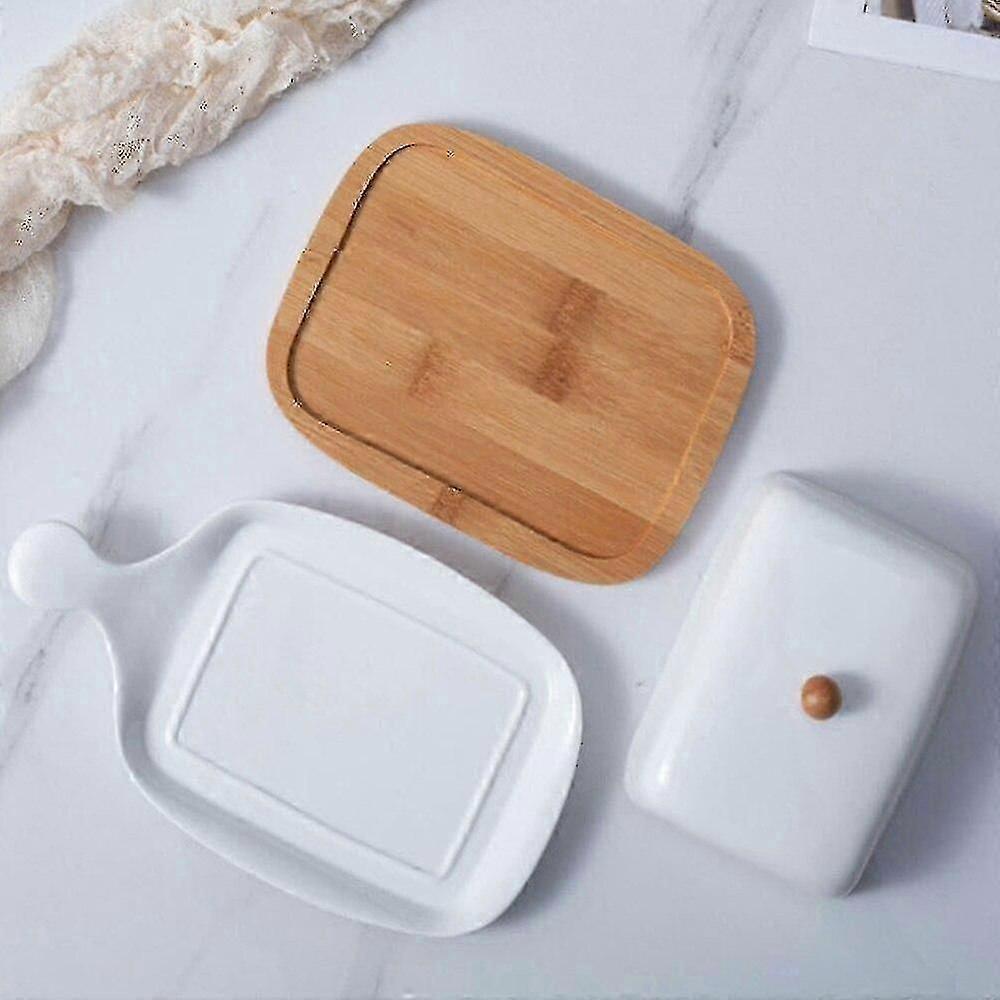 Butter Dishes Ceramics Butter Dish With Lid East/west Coast Butter With Handle Bamboo Tray Simple Pure Rectangular