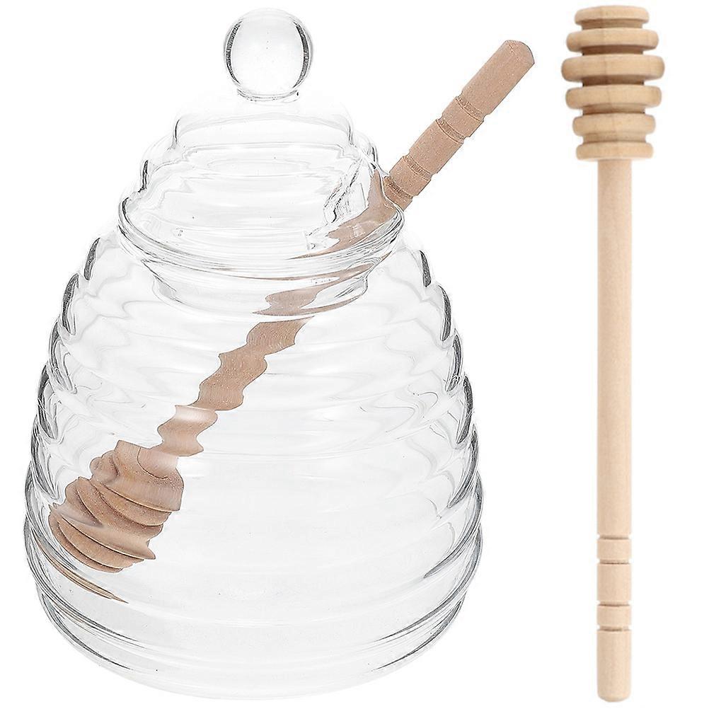 Multi Functional Glass Honey Pot with Dipper for Syrup, Jam & Snack Storage – Includes Jar and Stirring Sticks