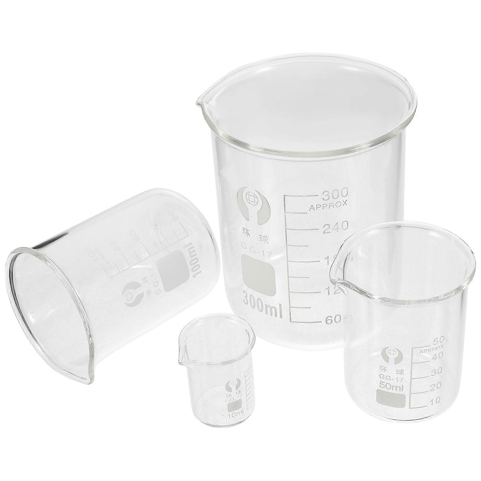 4pcs Lab Glass Beaker Set High Borosilicate Heat Resistant Measuring Cups with Graduated Design for Accurate Liquid Measurement