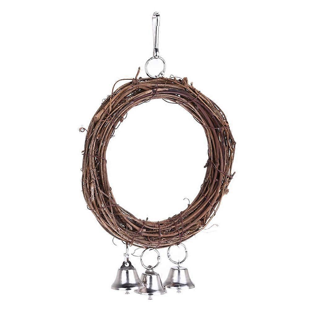 Rattan Parrot Swing with Bell Decor, Hanging Circle Pendant for Bird Cages to Promote Play, Exploration and Coordination Skills for Parrots and