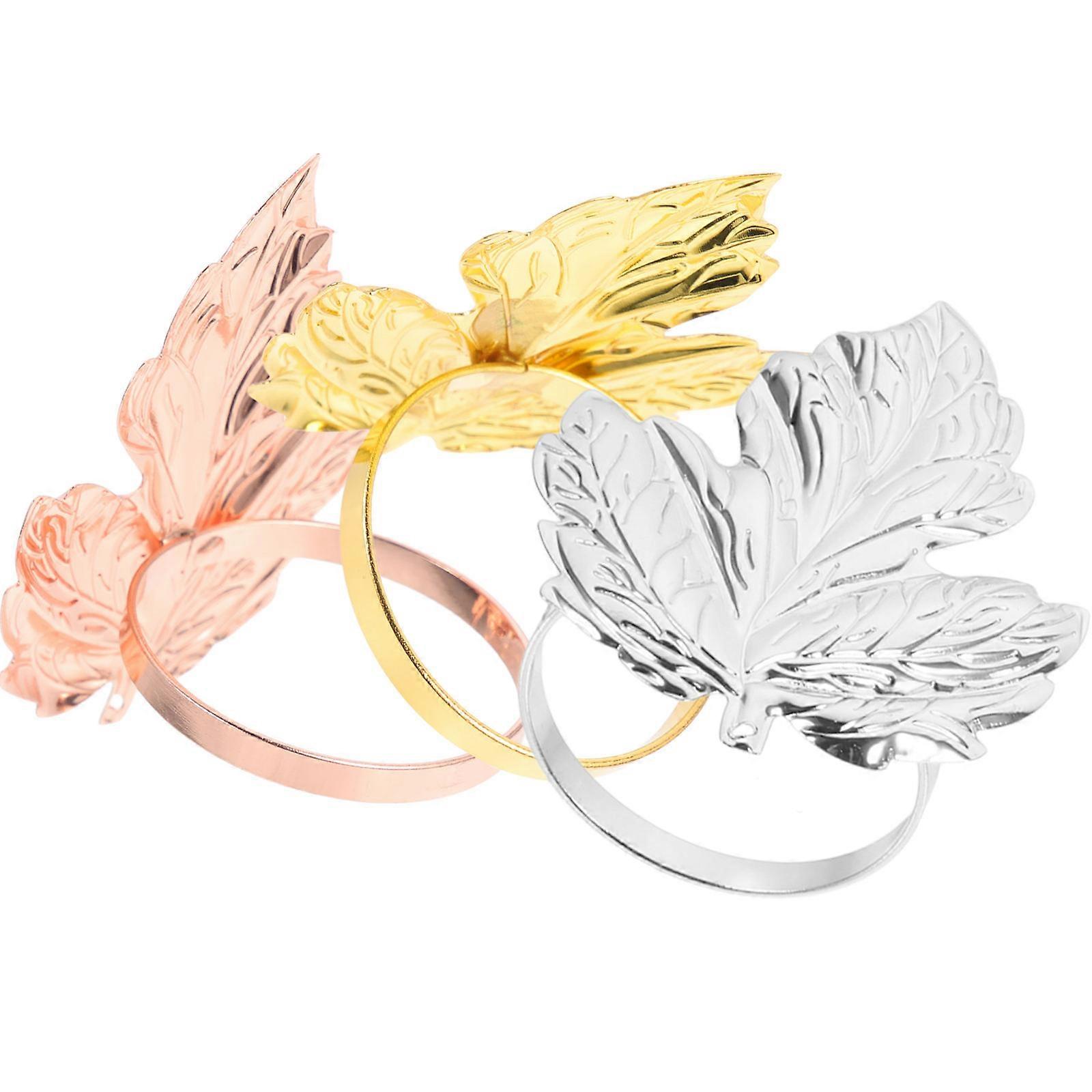 Elegant Napkin Buckle Maple Leaf Napkin Ring Hosts Table Accessory Plated Metal 3Pcs