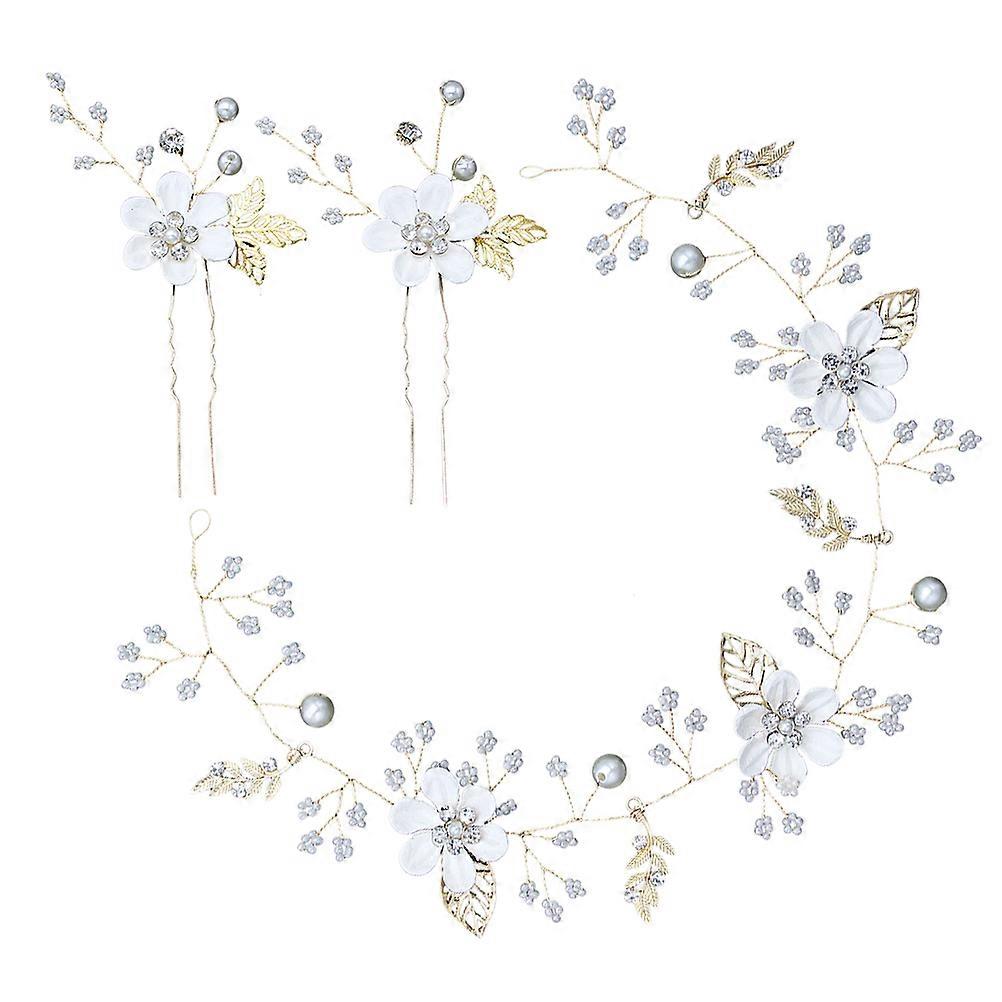 Bride Headpiece Bridal Headband Set U Shape Accessory for Engagement 3Pcs