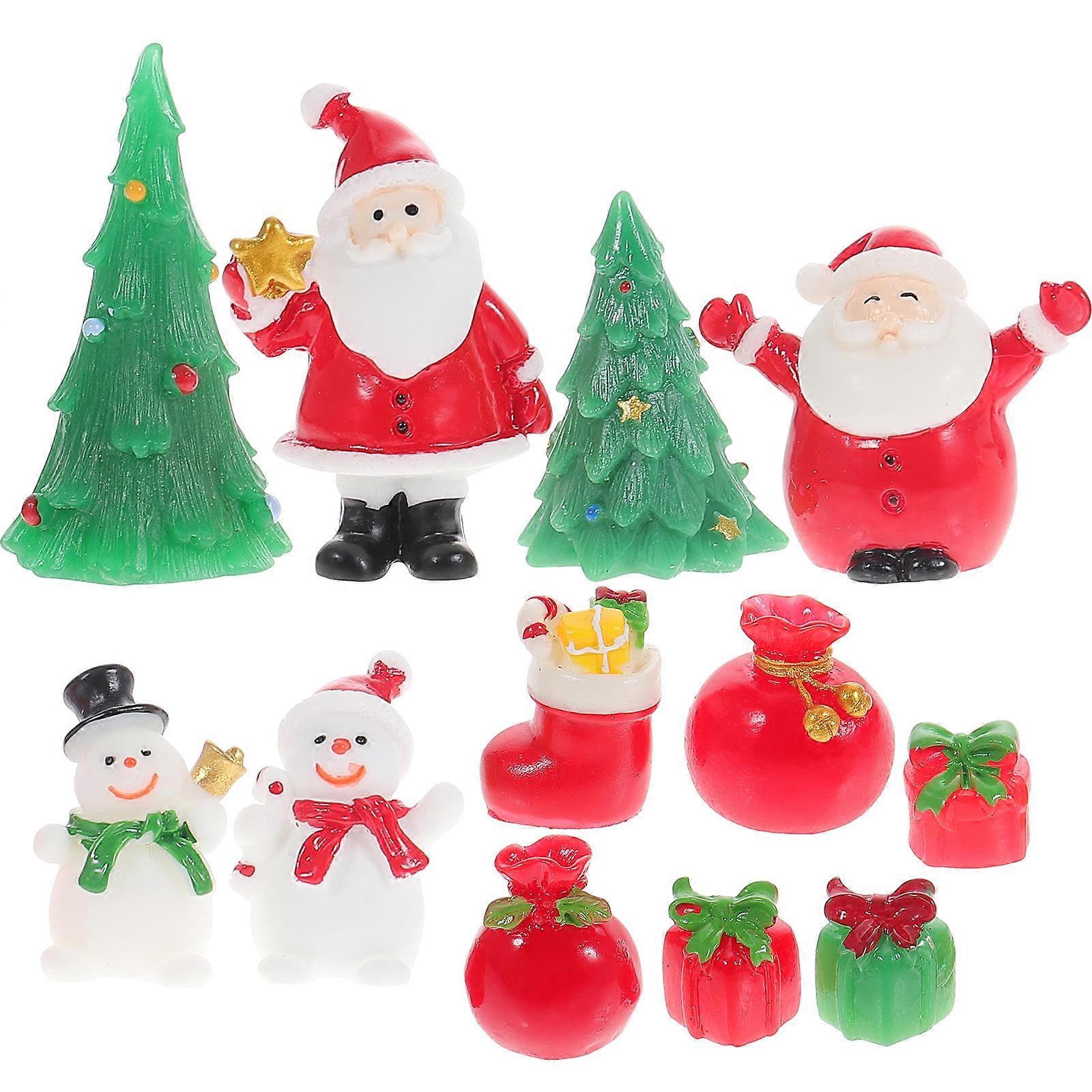 Resin Mini Figurine Xmas Desktop Scene Layout Prop Assorted Color 4x3cm Festive Atmosphere Decoration 13Pcs