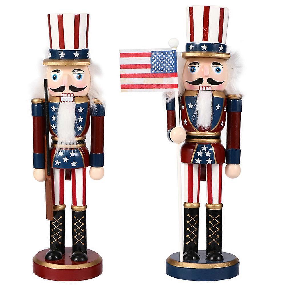 Wood Nutcrackers Independence Day Nutcracker Figurine Multi Color 25X7X7CM Home Decor 2Pcs