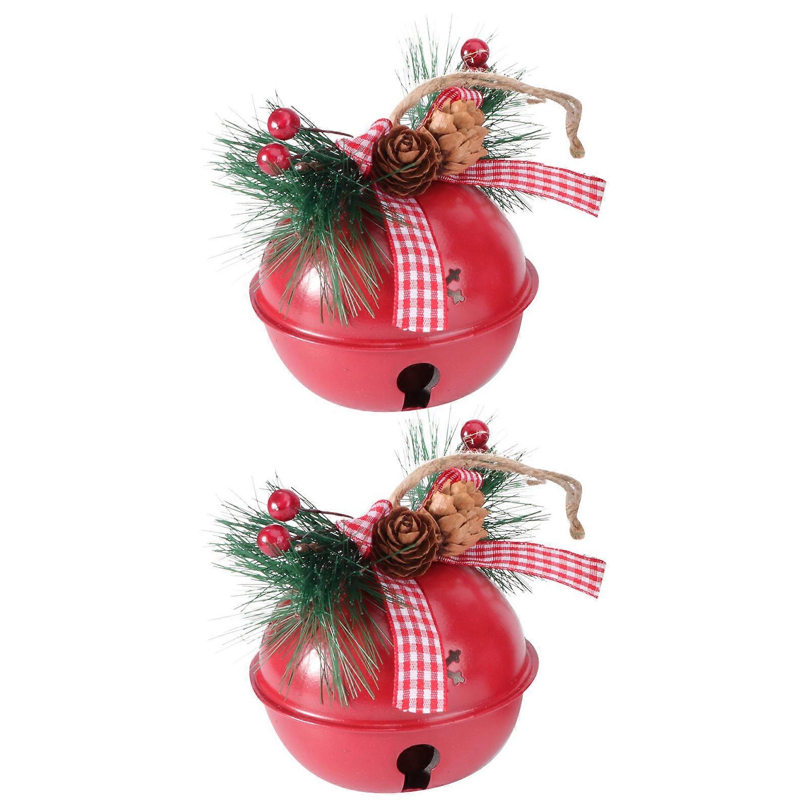 الحلي المعلقة زينة الحديد المطاوع زخرفة شجرة عيد الميلاد أحمر 8 سم أجراس حديدية احتفالية 2 قطعة