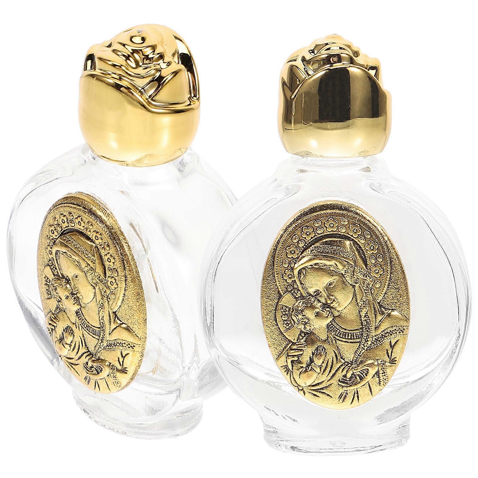 2pcs Decorative Glass Holy Water Bottles with Embossed Surface, Leakproof Design for Storing Liquids, Ideal for Daily Use and Special Occasions