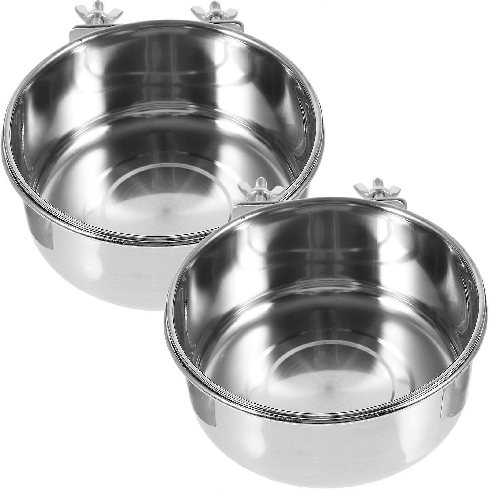 כלוב ציפורים מזון כלים מתכת מזין ציפורים מזין תוכי צלחת קיבולת גדולה התקנה קלה 14.00X14.00X5.50 ס"מ כסף 2 יחידות