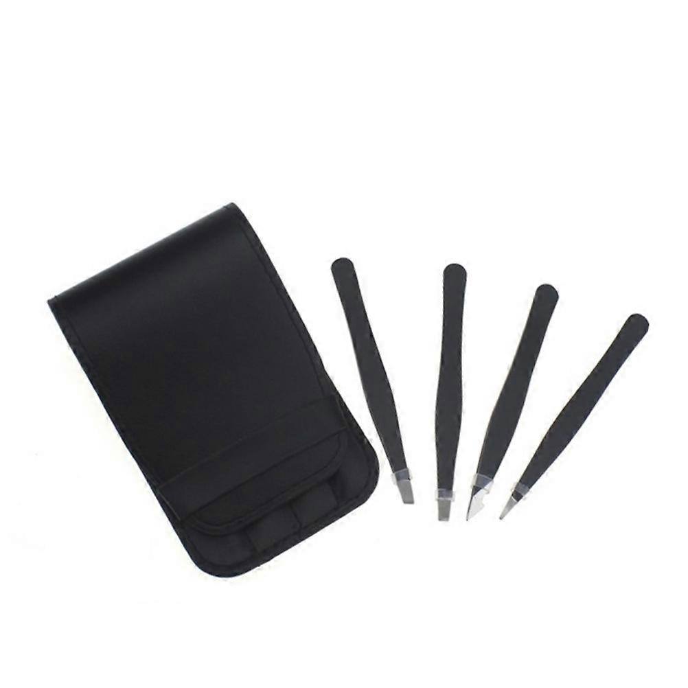 Professional Eyebrow Tweezers With Flat Tip For Beauty Care Travel 4Pcs