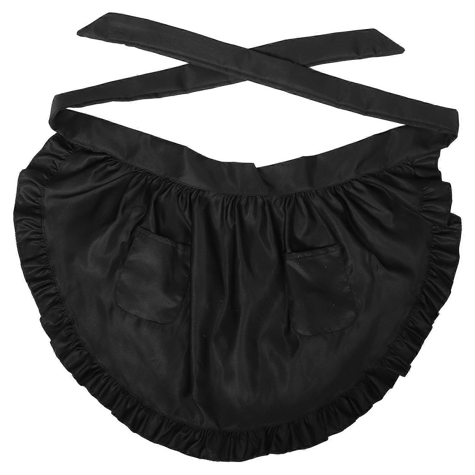Women's Ruffled Waist Apron Soft Polyester Half Apron for Kitchen, Cooking, Waitress, Bar & Restaurant Use
