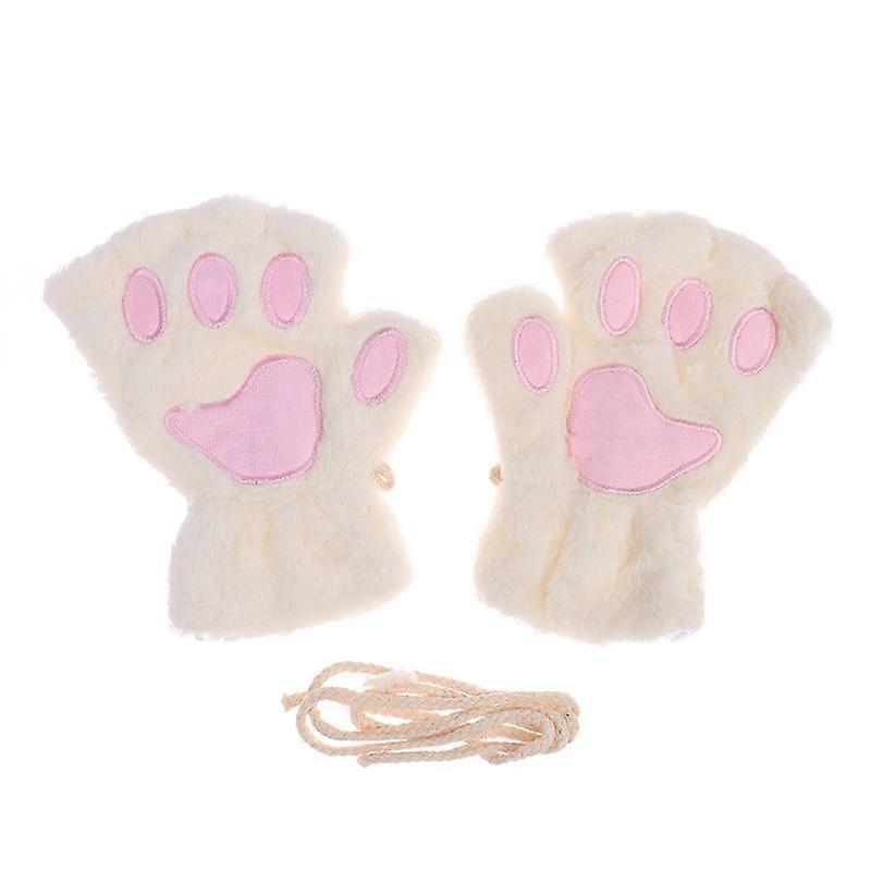 Cute Cat Paw Fingerless Gloves Warm Soft Plush Fingerless Glove Half Finger