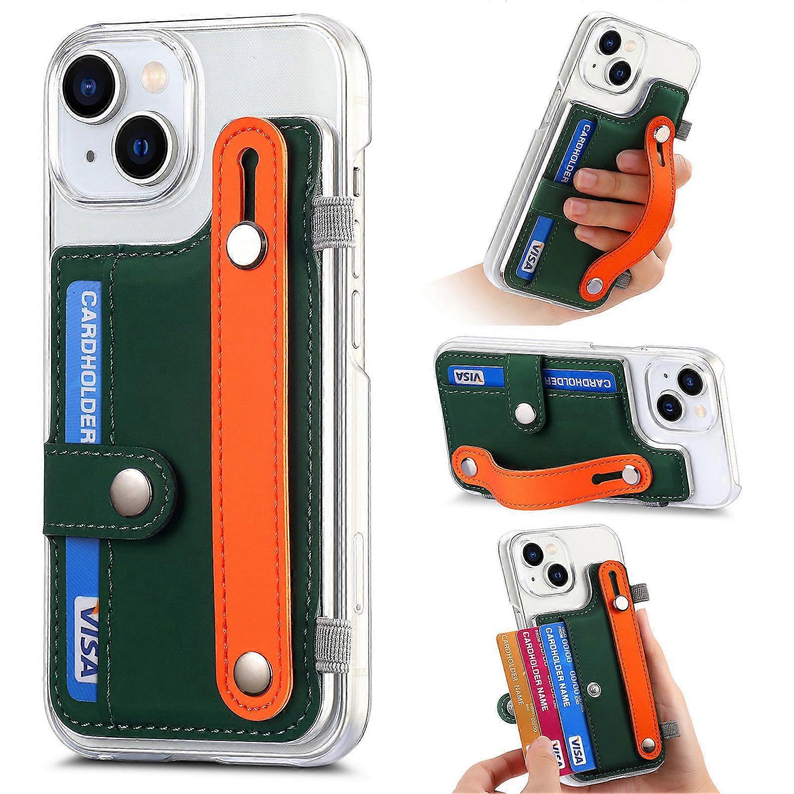 Iphone 13pro Max için Koyu Yeşil Şeffaf Kart Sahibi Kılıf Macron Bilek Standı