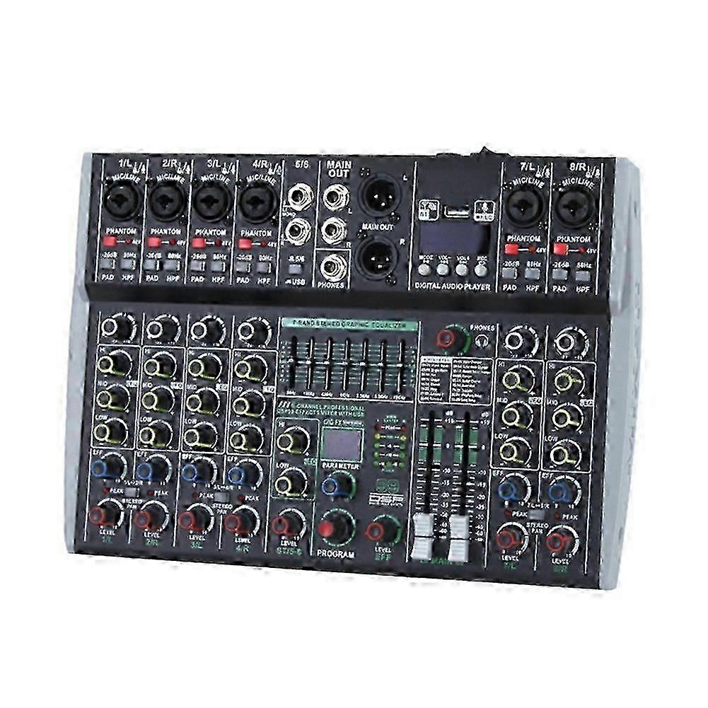 Professional 8 Channel Audio Mixer Built-in 99DSP 7-Segment Balanced Effect Bluetooth Live Recording XLR Mixer EU Plug