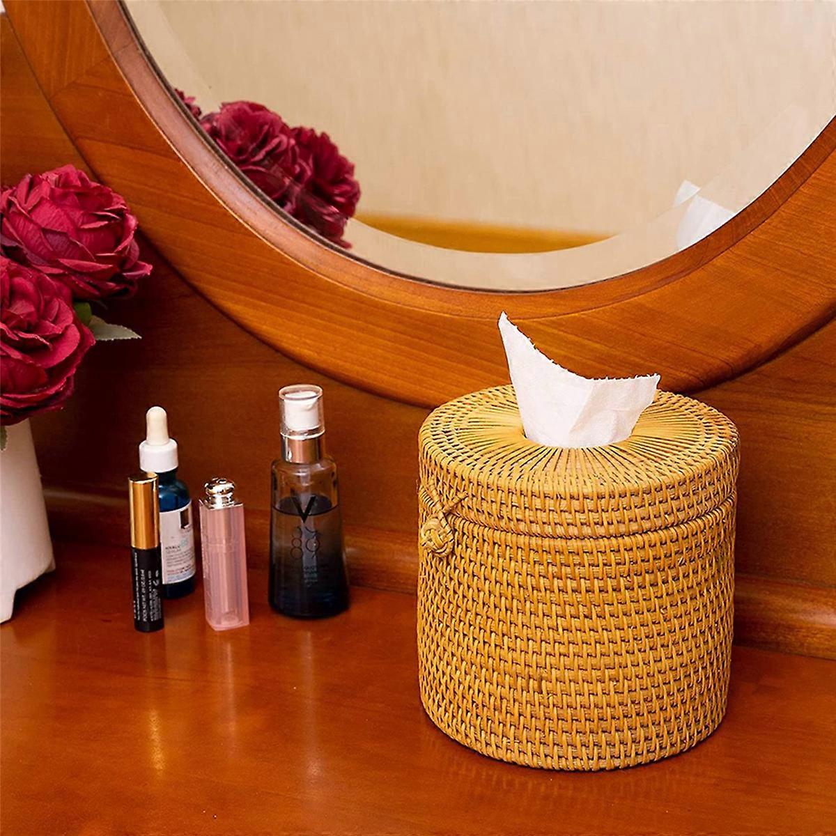 Rattan Tissue Box for Storage Single Roll and Tissues in Bathroom