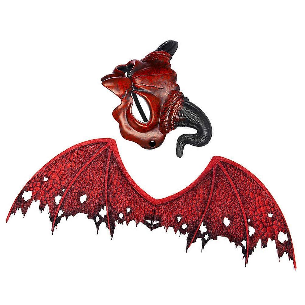 Devil Wing and Mask Set Halloween Parties Performance Prop Red Non-Woven Fabric 1Set
