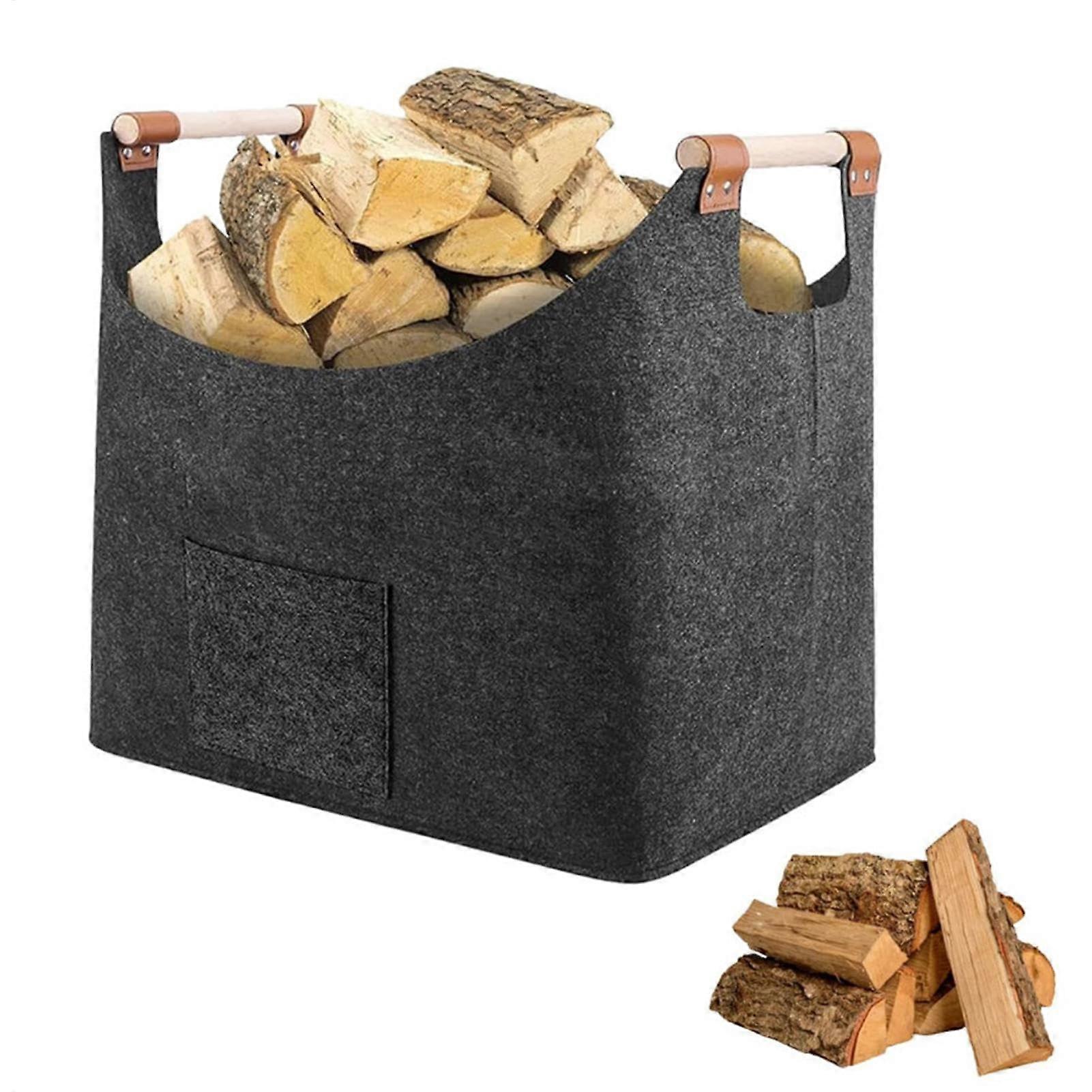 Firewood Basket - Portable Foldable Wood Carrier 45x40x32cm, Multi-Functional Solid Wood Storage Solution for Home