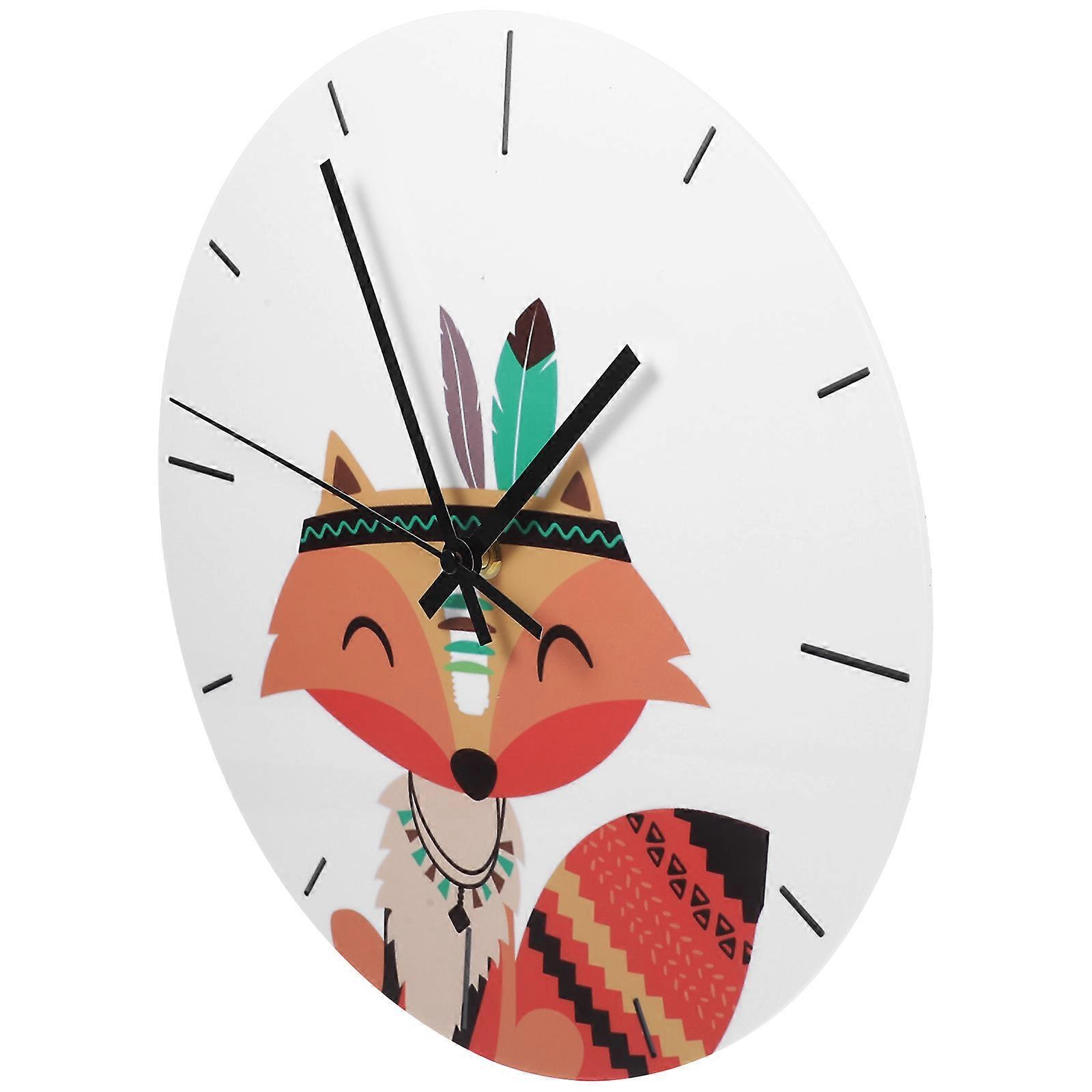 Simple Design Wall Clock Cartoon Aniomal Pattern Acrylic Wooden For Office 28cm Diameter 1Pc