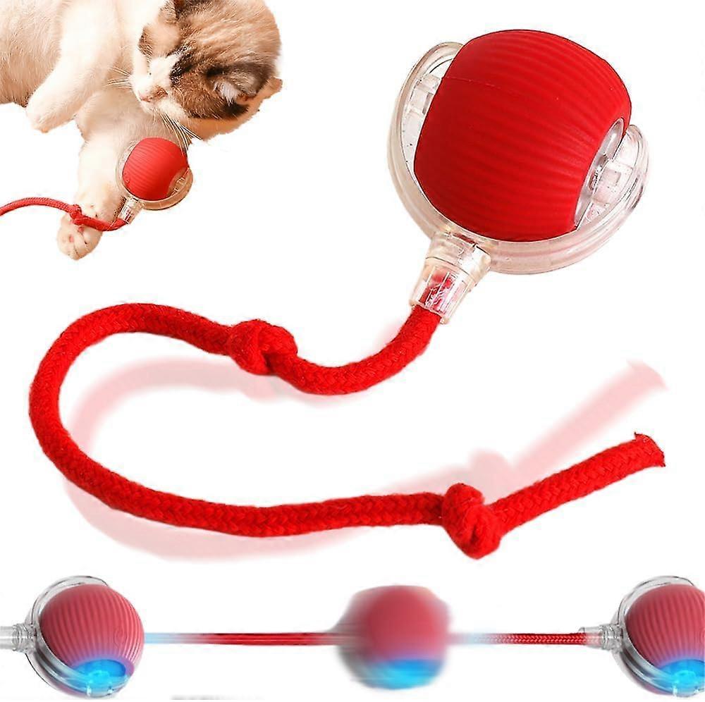 Interactive Rolling Dog Ball with Cord - Smart Automatic Toy for Cats and Dogs, Electric Ball for Playtime (Red)