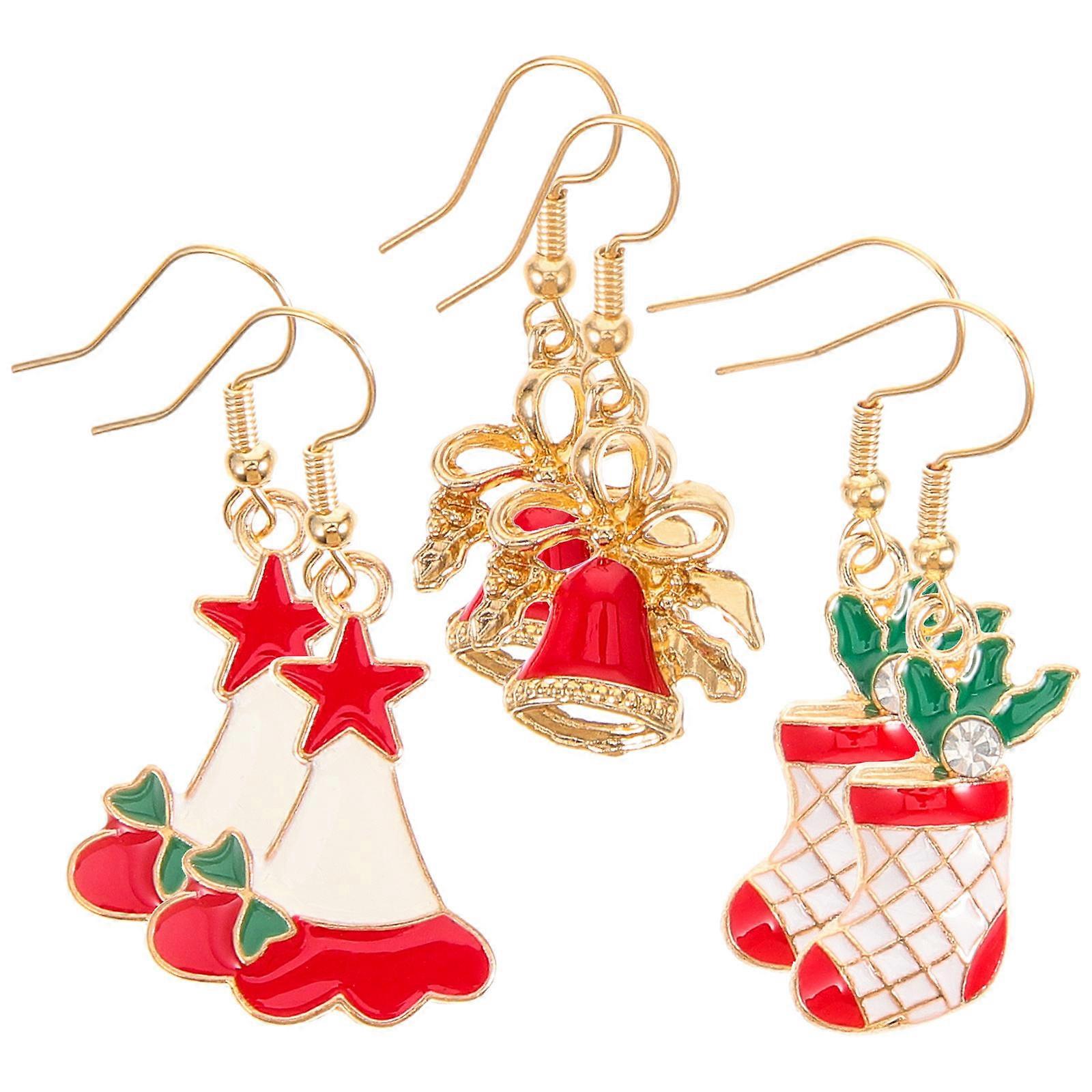 Dangle Earrings Assorted Color Xmas Hat Earrings Christmas Theme Decorative Cuteness Display 3Pairs