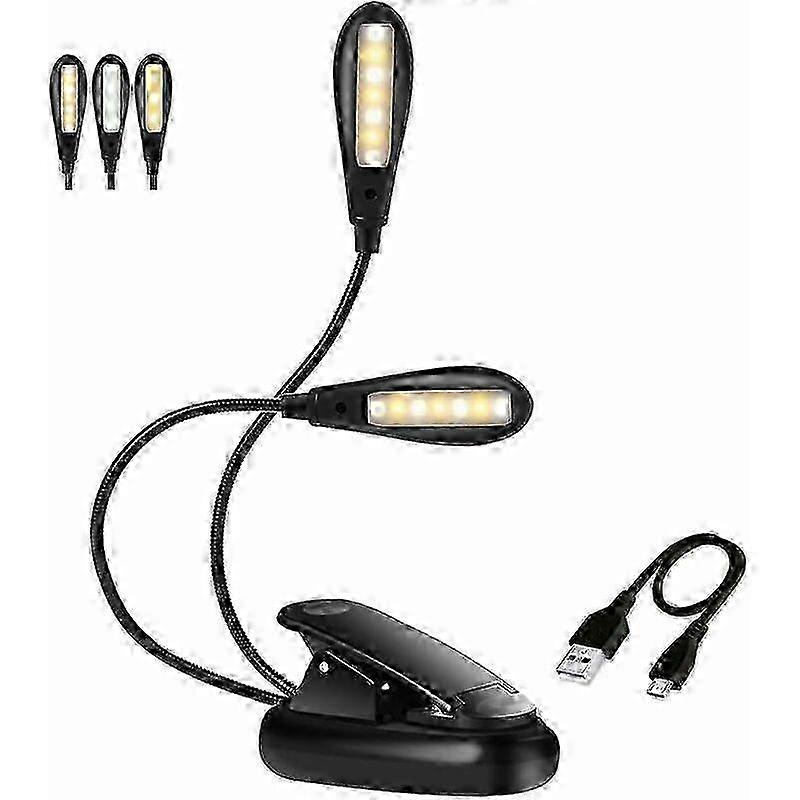 Clip-on Reading Lamp with 14 LEDs, 3 Colors, 9 Modes, Adjustable Brightness, USB Rechargeable, Wireless Portable and Flexible