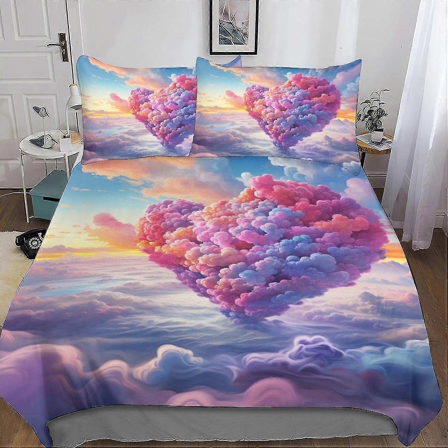 Love Clouds Bedding Set Soft Microfiber Dream Sky Quilt Cover with 3D Print Design for Kids Teenagers Adult 3 Piece Set with Zipper