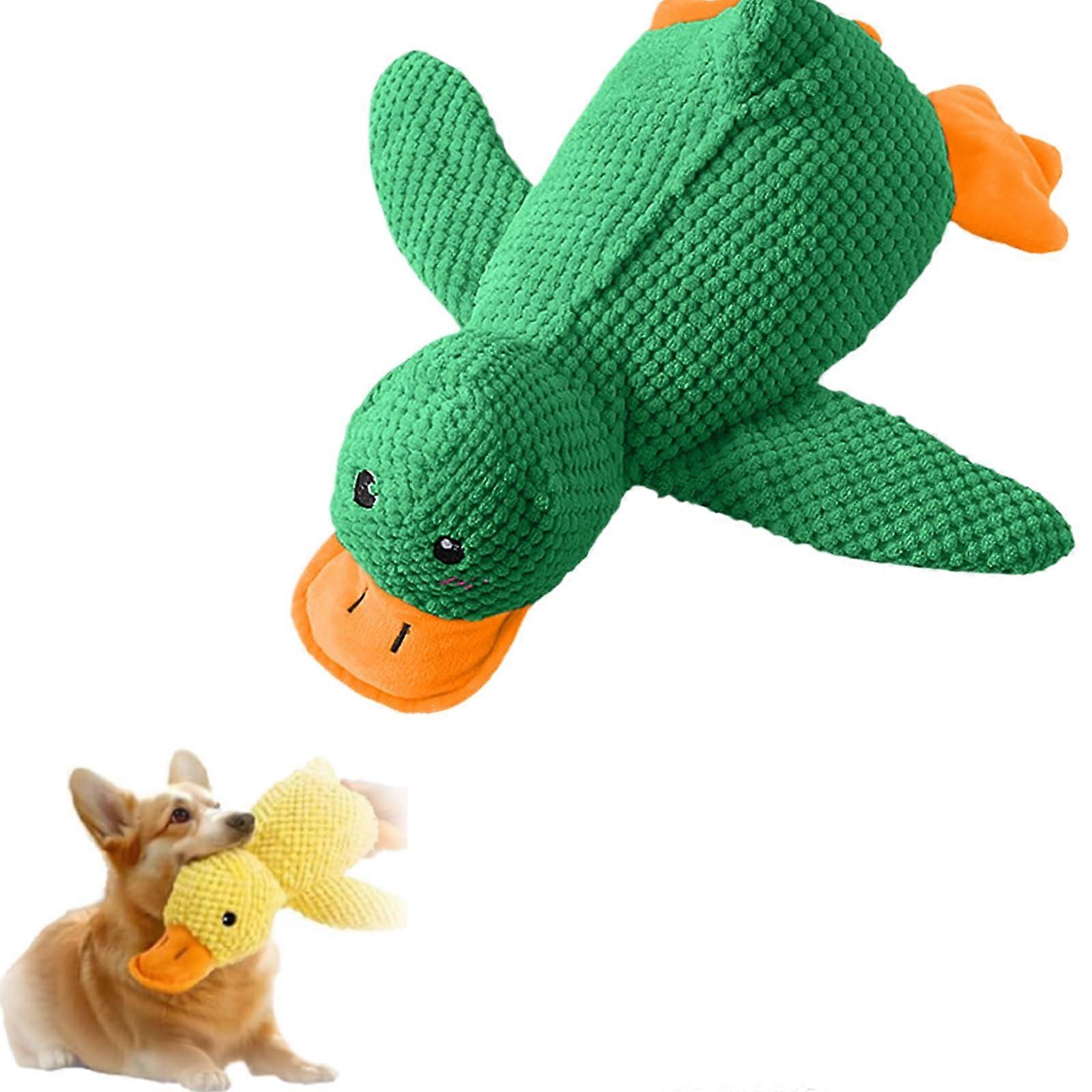 Vivahine Calming Duck Toy for Dogs, Yellow Small Chew Plaything, Soft Indoor Puppy Toy, Green Color