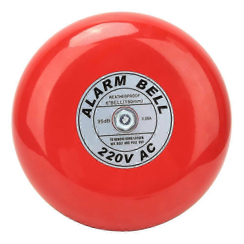 Fire Alarm Bell 150mm 95dB Red for Industrial Building Elevator AC220V 60mA