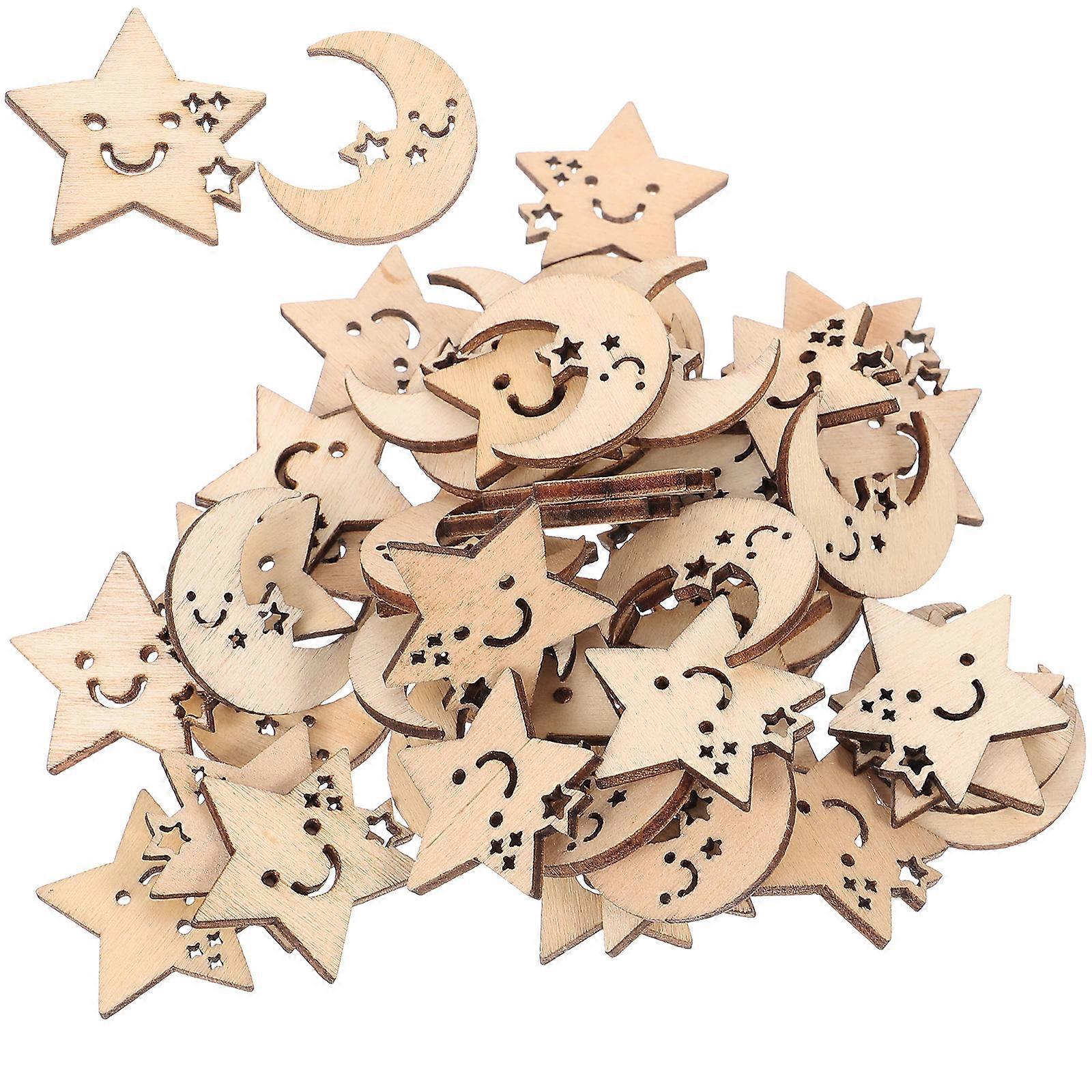 Wood Craft Stars Wooden Artware Photo Booth Projects Mixed Shape 26mm for Families 50Pack