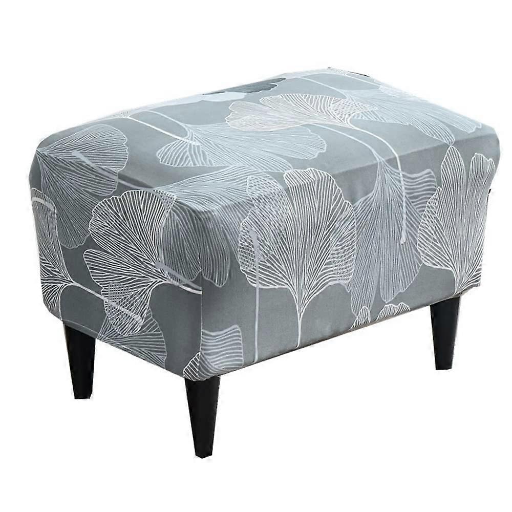 Ottoman Protective Cover, Rectangular Stretch Footstool Cover, Ginkgo Biloba Print, Washable Stool Protector