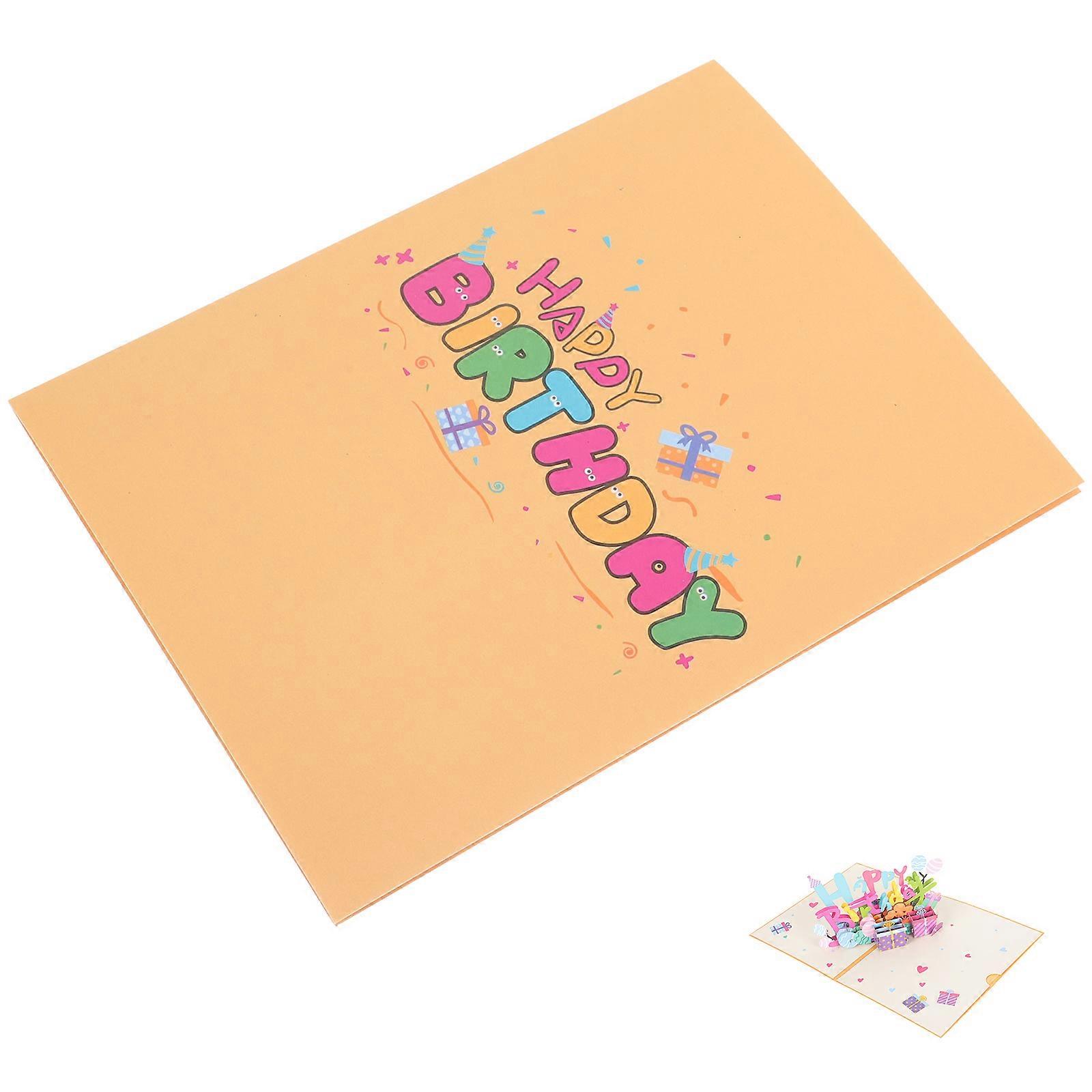 Birthday Pop Up Card 3D -Cut Design High-Class Paper Multi Color For Birthday Party Writing Wishes 1Pack