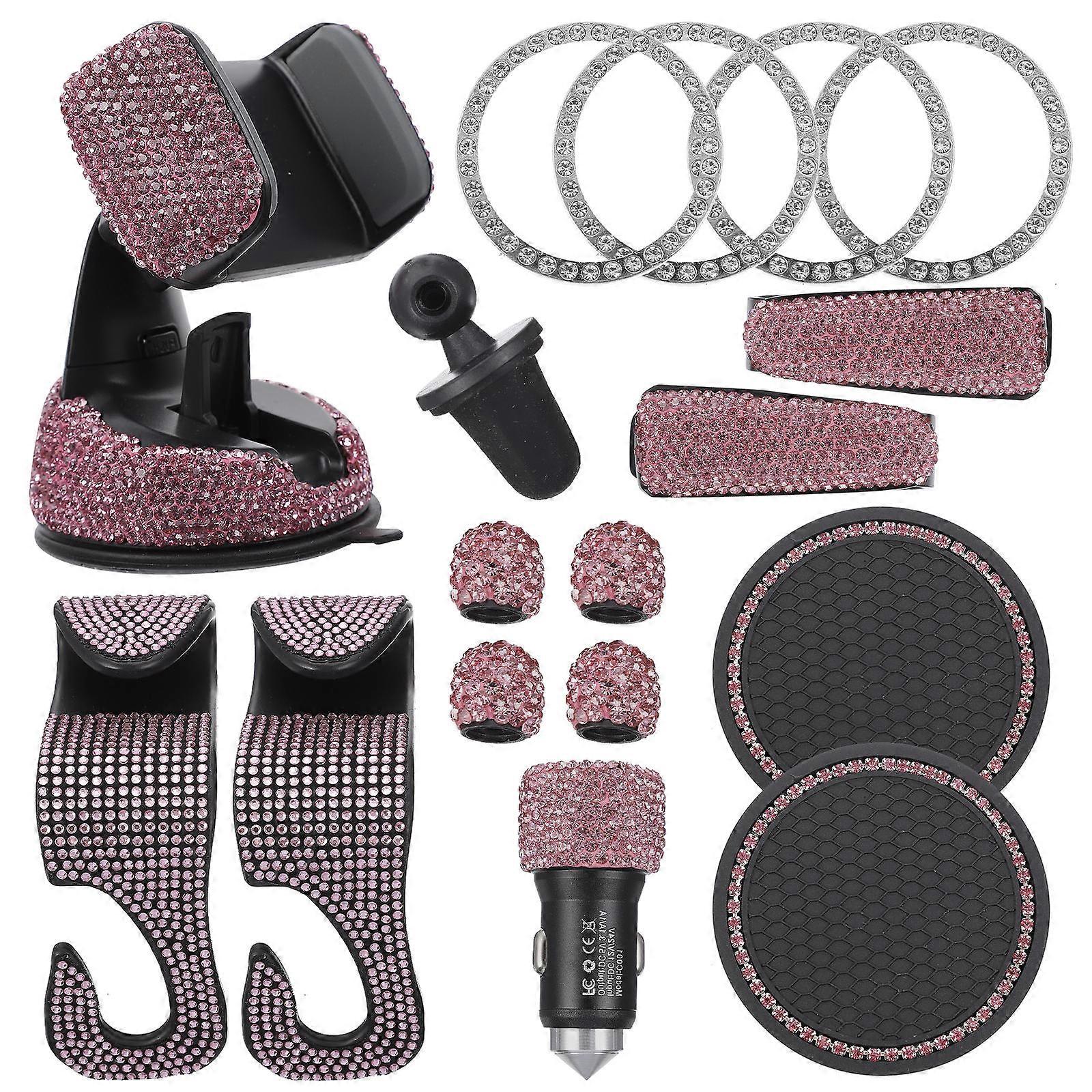 Car Essentials For Women Rhinestone Accessory Set Protective Function Square Shape ABS Material 10x8x7cm 1Set