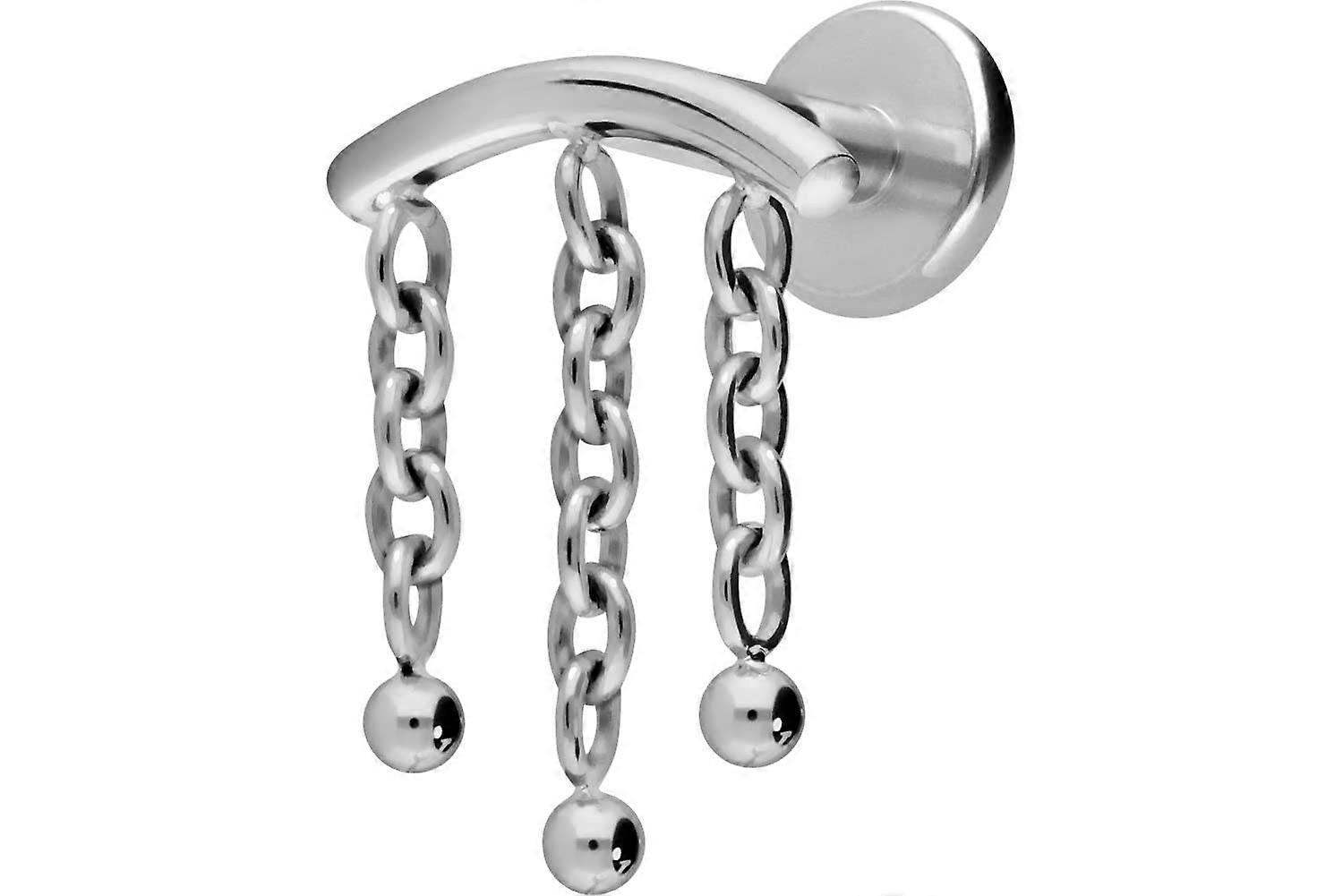 Titanium Labret with Internal Thread Bow and 3 Chains for Helix Piercing - 1.2mm or 1.6mm Thickness, 7mm Length, Silver Colors