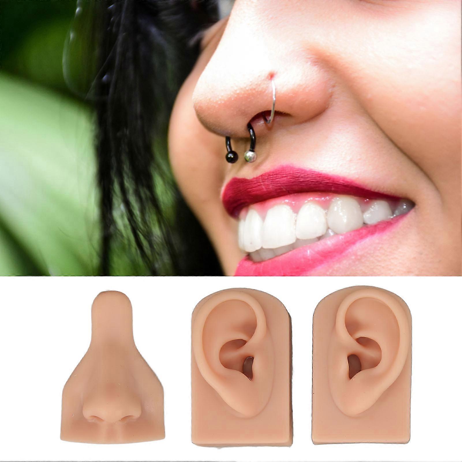 Silicone Piercing Practice Model Simulation Soft Flexible Nose Ears Model for Display Teaching Medium Skin Color 