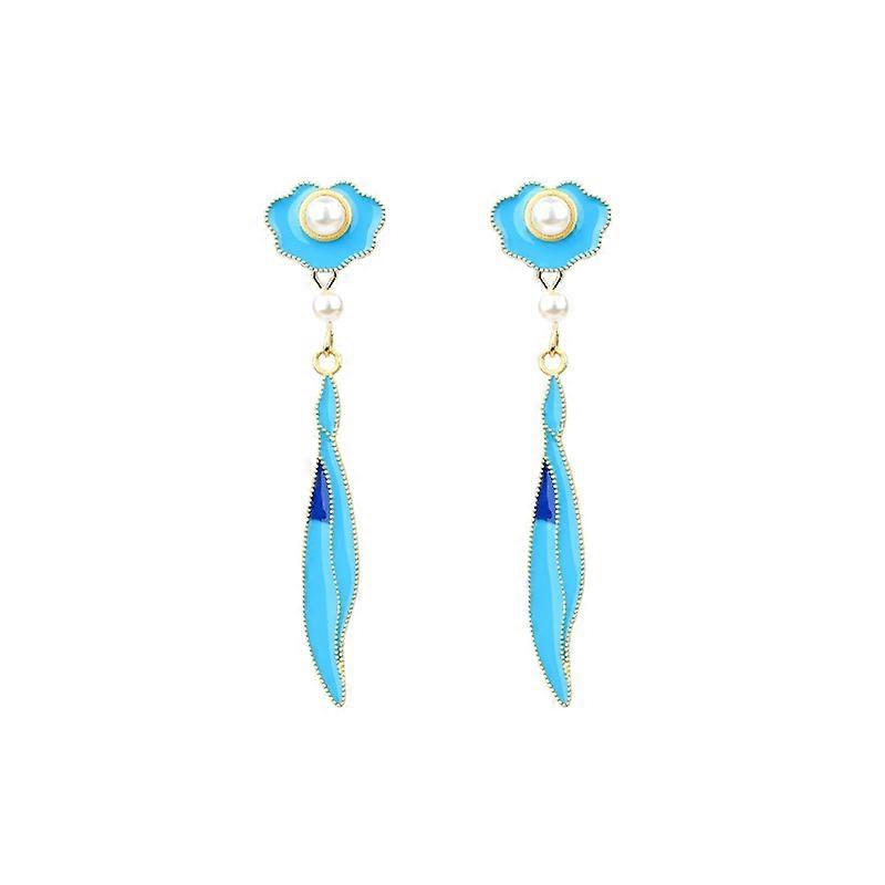 Willow Leaf Earrings: Pearl Dangle Enamel Studs Chinese Jewelry